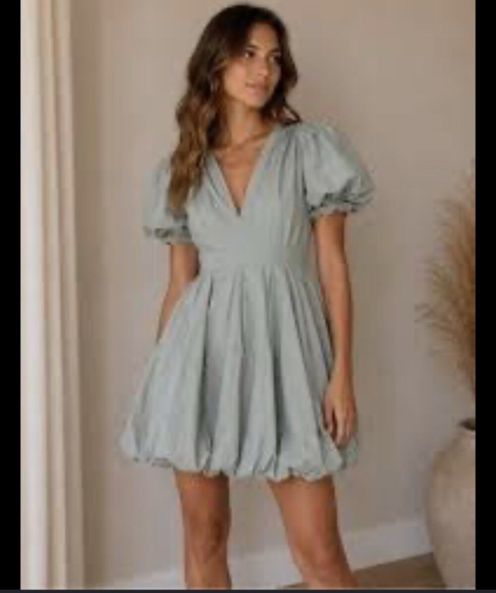 Vintage Shop Puff Sleeve V-Neck Lined Mini Dress Women’s M